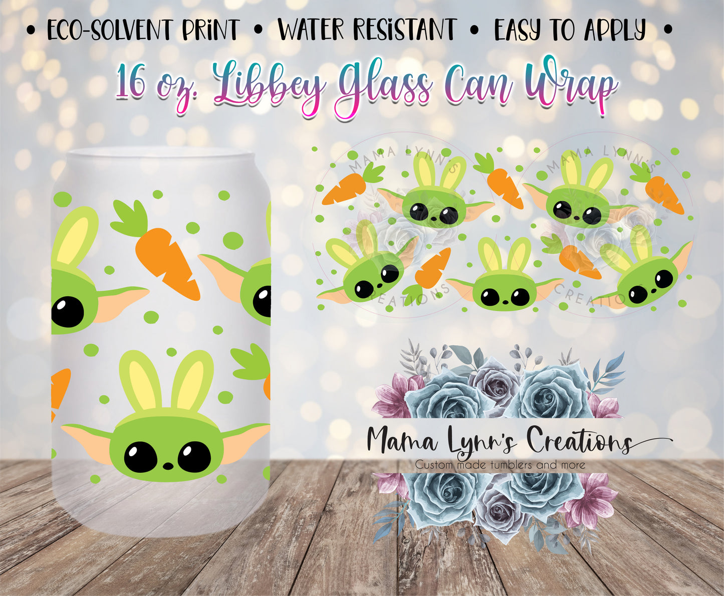 Easter Baby Green Alien 16 oz Glass Can Vinyl Wrap