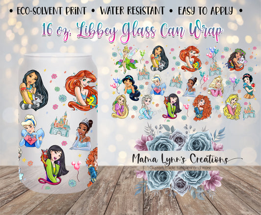 All Princesses 16 oz Glass Can Vinyl Wrap