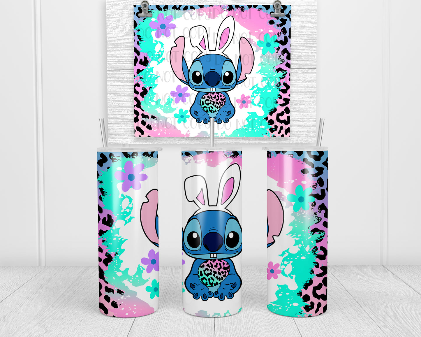 Easter Blue Alien Bunny Tumbler Transfers