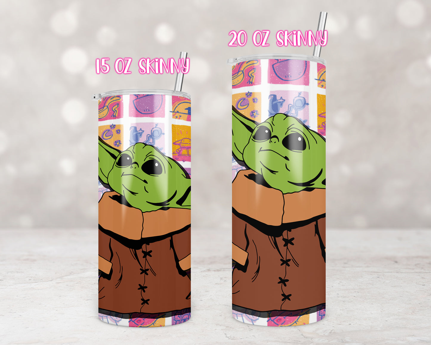 Comic Cute Green Alien Tumbler Transfers