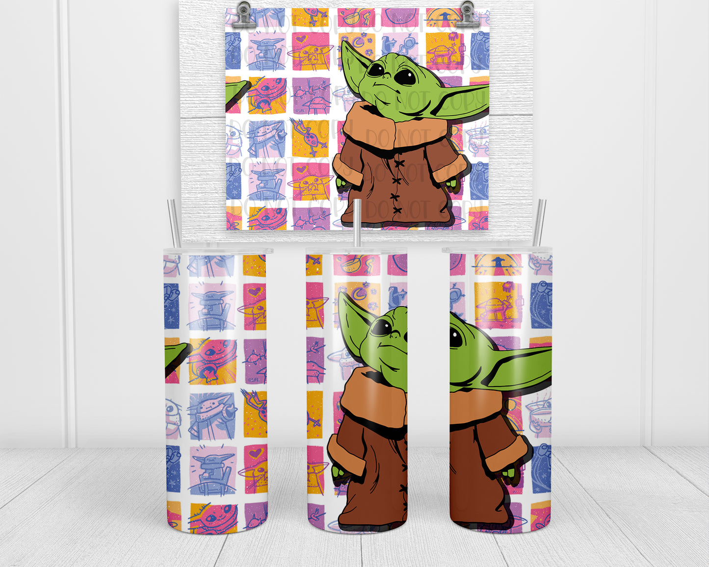 Comic Cute Green Alien Tumbler Transfers