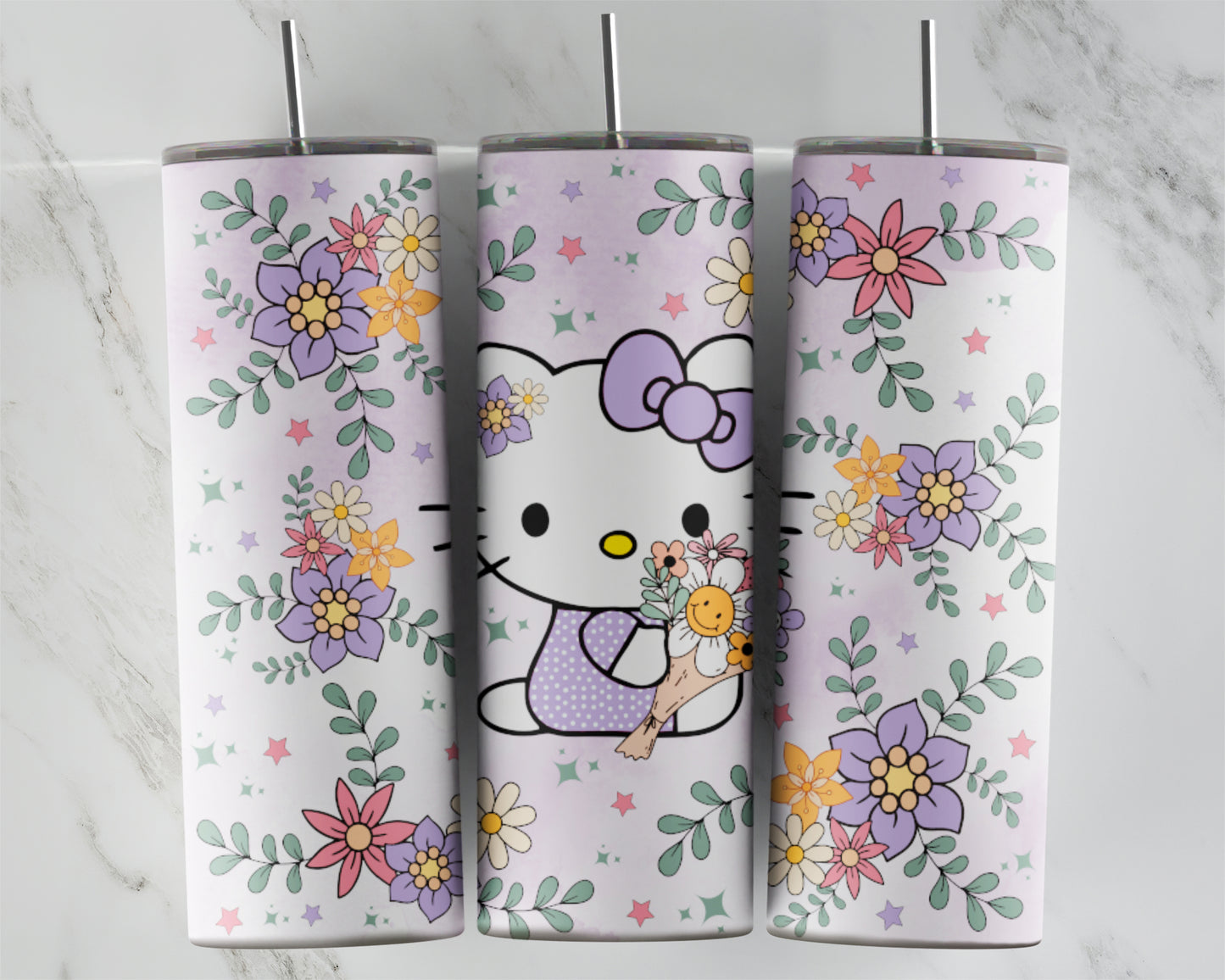 Spring Purple Flowers Kitty Tumbler Transfers