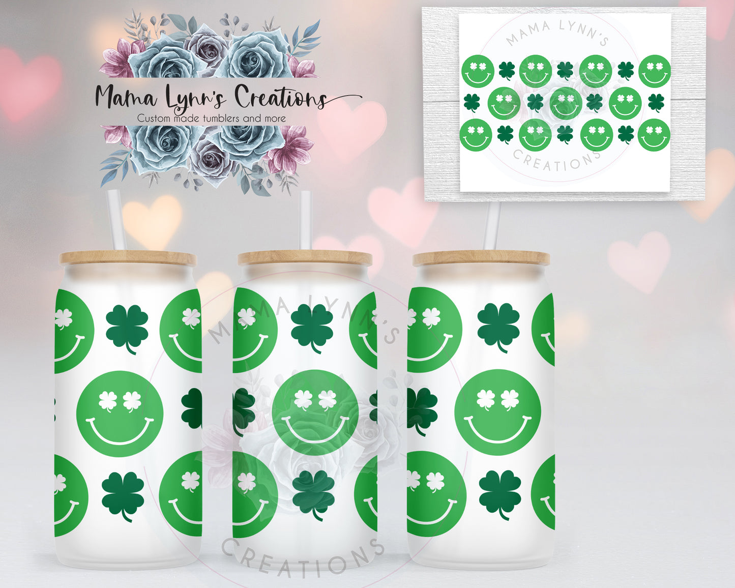 Lucky Smiley Faces 16 oz Glass Can Vinyl Wrap