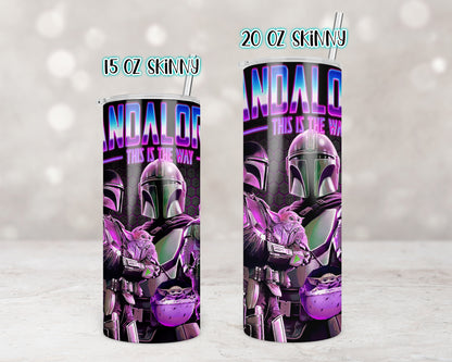 Dark Purple Baby Green Alien and Mando Tumbler Transfers