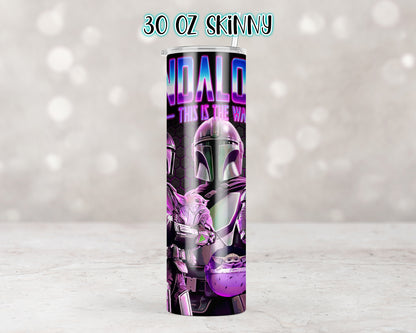 Dark Purple Baby Green Alien and Mando Tumbler Transfers
