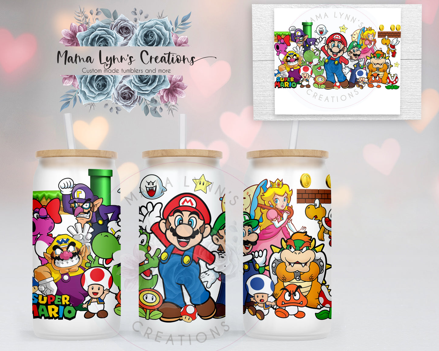 Mario and Friends 16 oz Glass Can Wrap