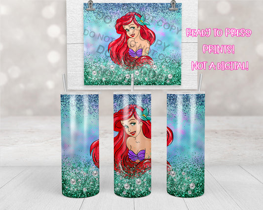 Teal Glitter Mermaid Princess Tumbler Transfers