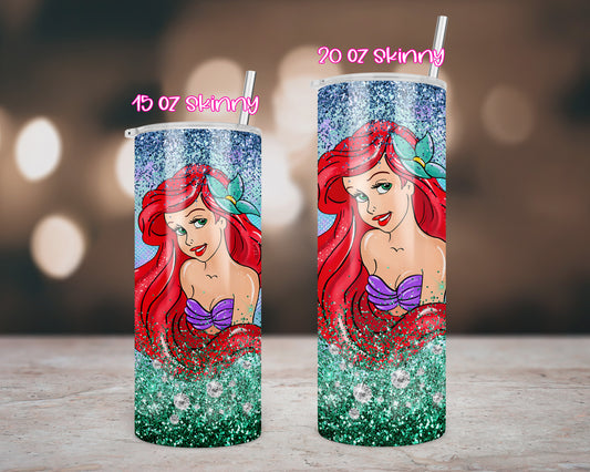 Teal Glitter Mermaid Princess Tumbler Transfers