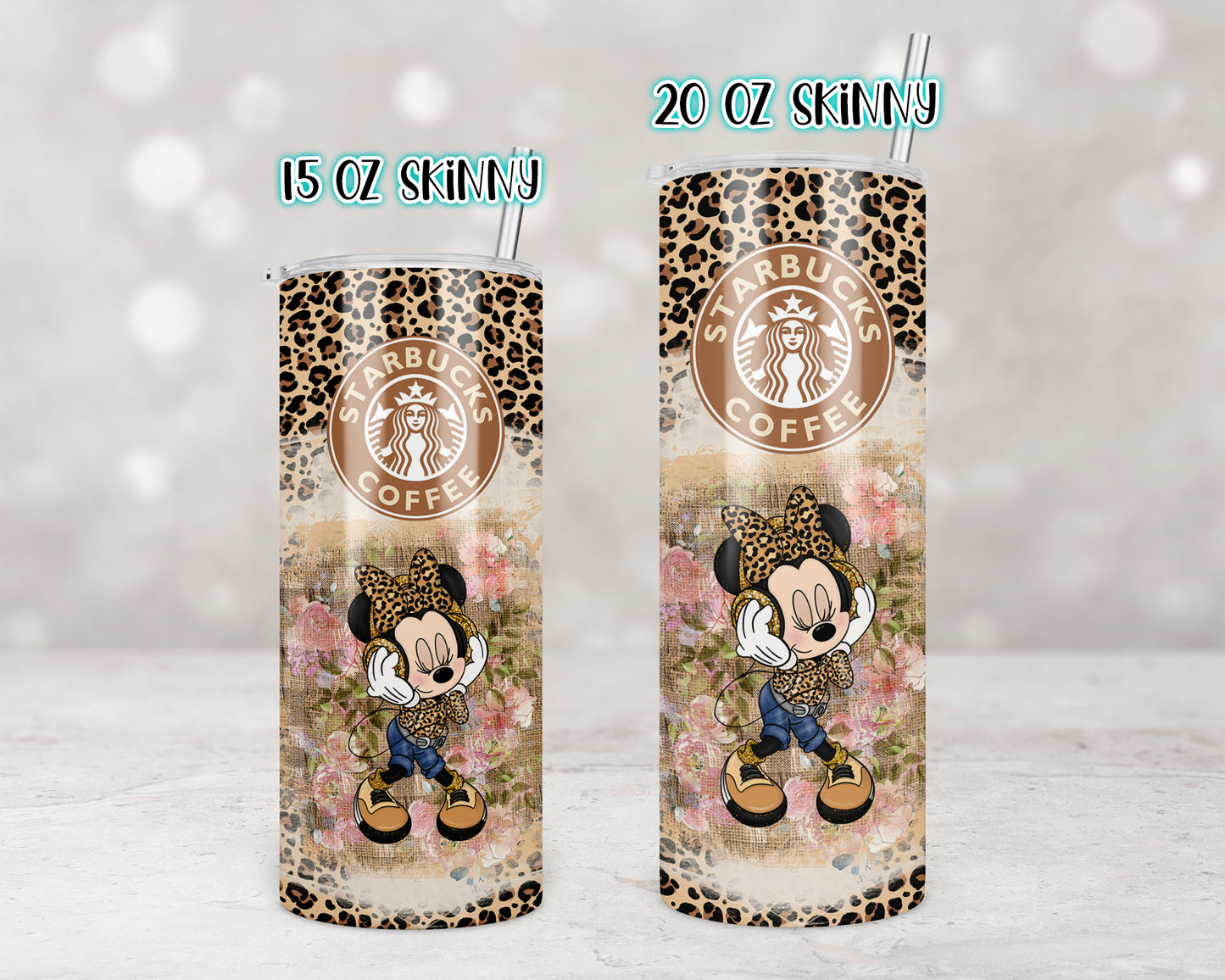 Leopard Musical Girl Mouse Tumbler Transfers