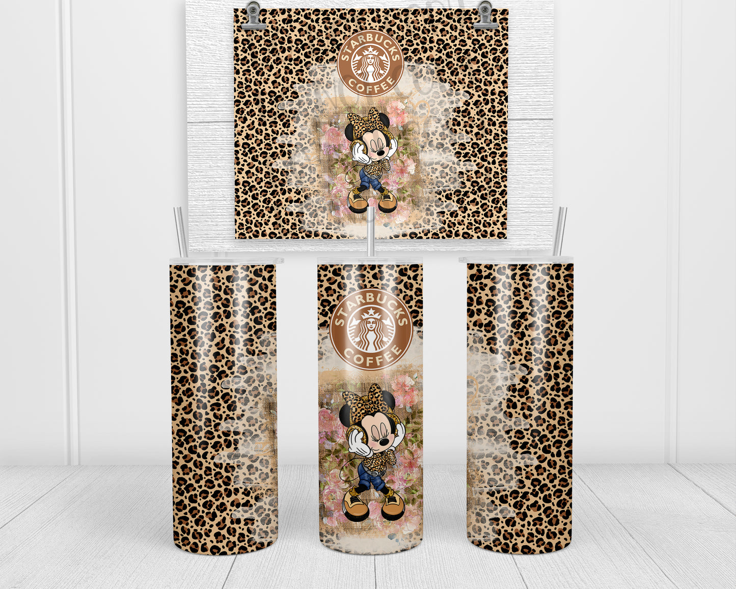 Leopard Musical Girl Mouse Tumbler Transfers