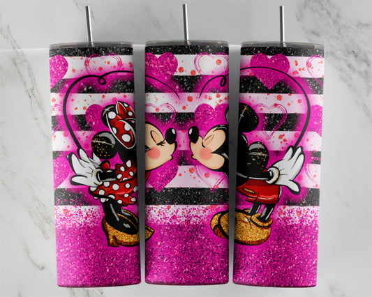 Pink Stripe Mouse Couple Tumbler Transfers