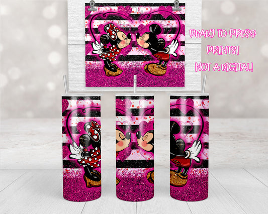 Pink Stripe Mouse Couple Tumbler Transfers