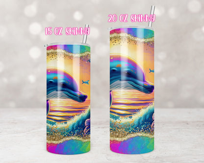 Rainbow Dolphins Tumbler Transfers